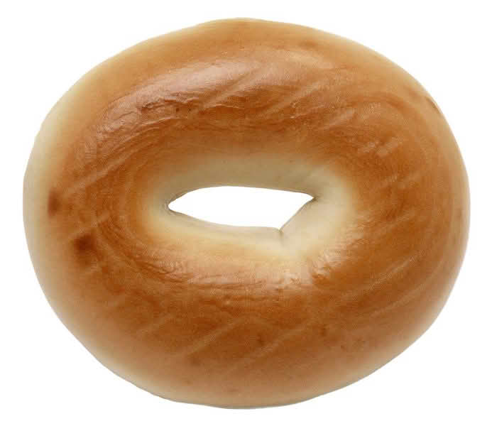 A freshly baked bagel displayed against a clean white background, highlighting its golden-brown crust and round shape